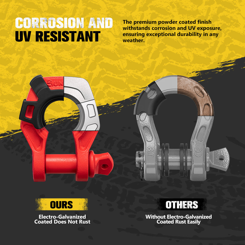 Bunker Indust Pair Bow Shackle 4.75Ton Rated 3/4” D-Ring with Isolator Red - Sunyee