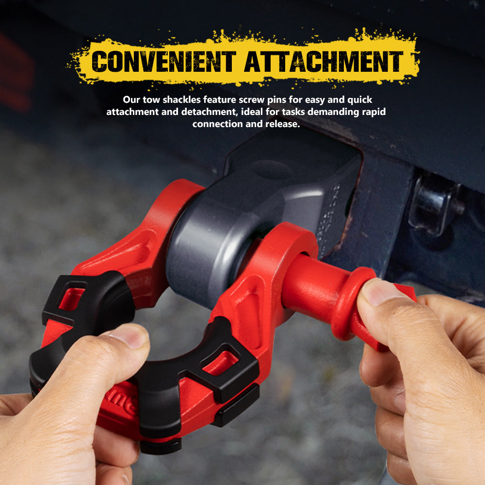 Bunker Indust Pair Bow Shackle 4.75Ton Rated 3/4” D-Ring with Isolator Red - Sunyee