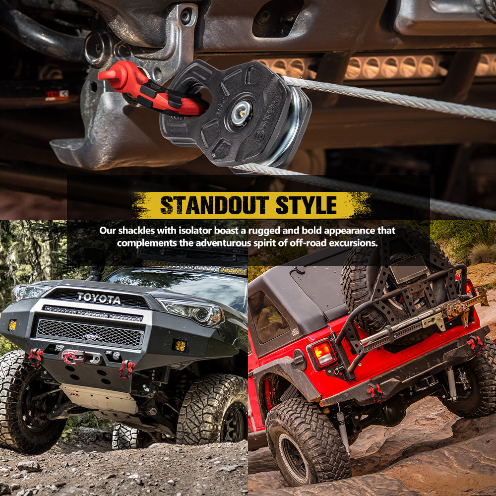 Bunker Indust Pair Bow Shackle 4.75Ton Rated 3/4” D-Ring with Isolator Red - Sunyee