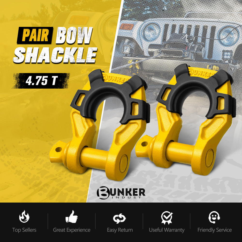 Bunker Indust Pair Bow Shackle 4.75Ton Rated 3/4” D-Ring with Isolator Yellow - Sunyee