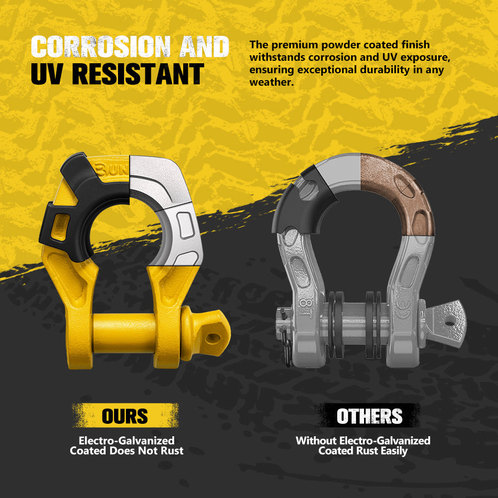 Bunker Indust Pair Bow Shackle 4.75Ton Rated 3/4” D-Ring with Isolator Yellow - Sunyee