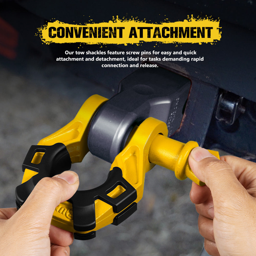 Bunker Indust Pair Bow Shackle 4.75Ton Rated 3/4” D-Ring with Isolator Yellow - Sunyee