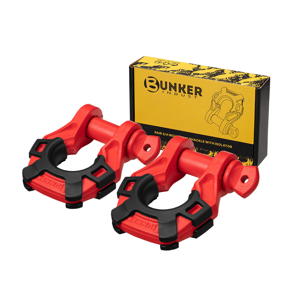 Bunker Indust Pair Bow Shackle 4.75Ton Rated 3/4” D-Ring with Isolator Red - Sunyee