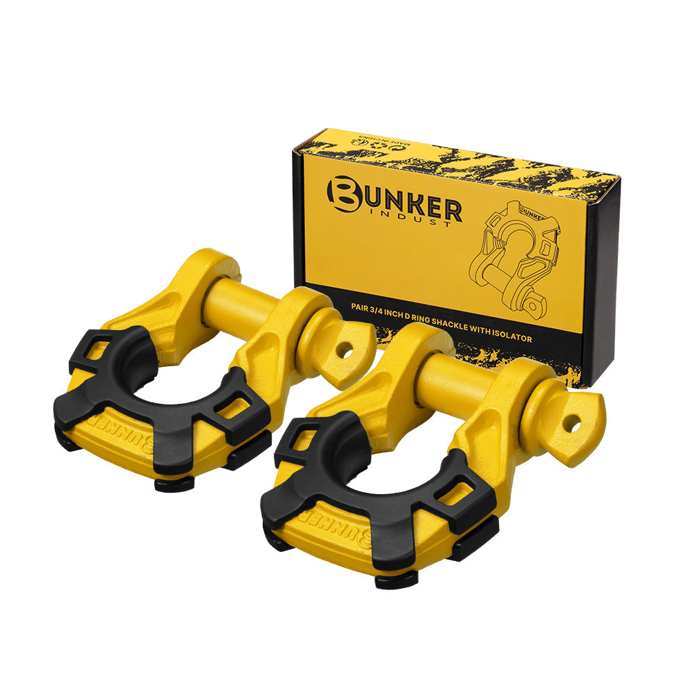 Bunker Indust Pair Bow Shackle 4.75Ton Rated 3/4” D-Ring with Isolator Yellow - Sunyee