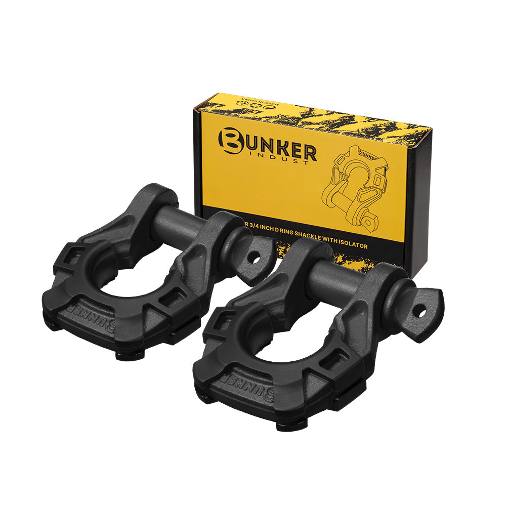 Bunker Indust Pair Bow Shackle 4.75Ton Rated 3/4” D-Ring with Isolator Black - Sunyee
