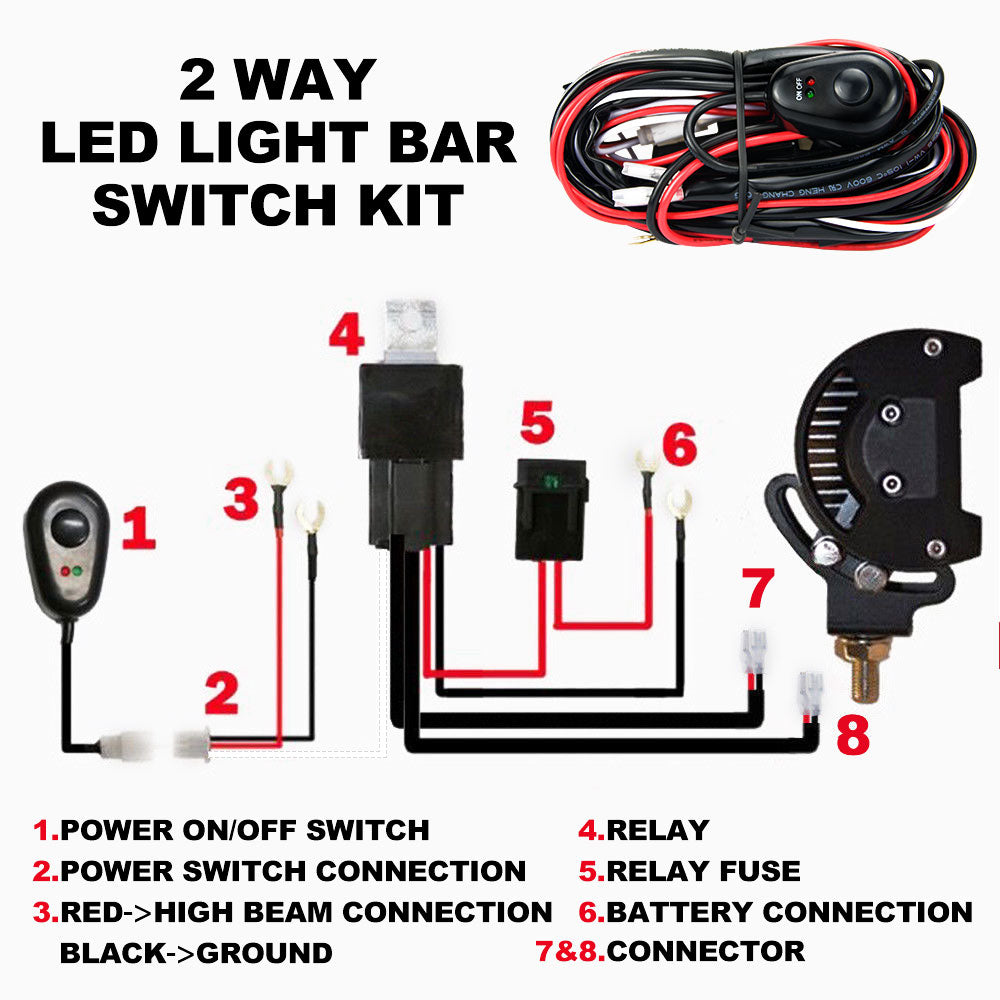 2-Way High Beam Wiring Loom Harness Kit LED Work light bar 12V 30A Fuse 3M - Sunyee
