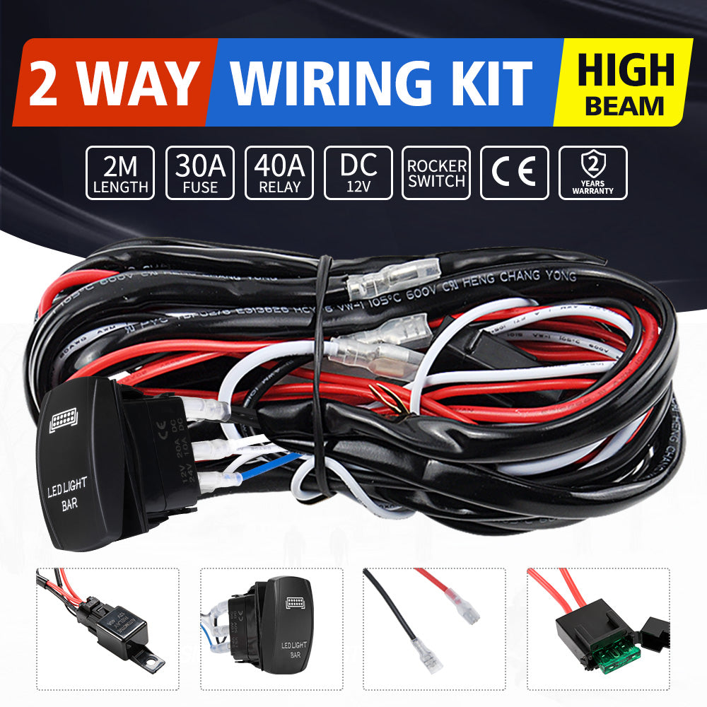 2 Way High Beam Wiring Loom Harness Kit LED light Bar 12V 30A 3M With Rocker Switch - Sunyee