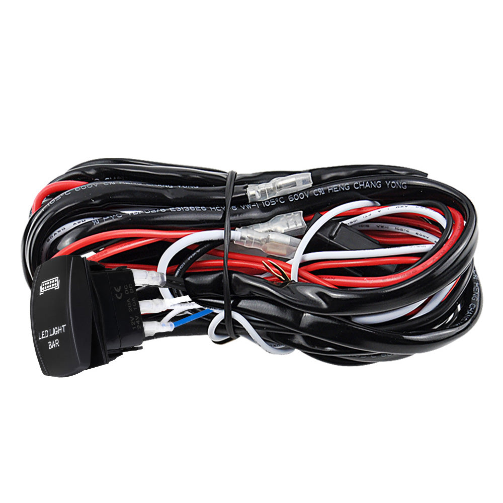 2 Way High Beam Wiring Loom Harness Kit LED light Bar 12V 30A 3M With Rocker Switch - Sunyee