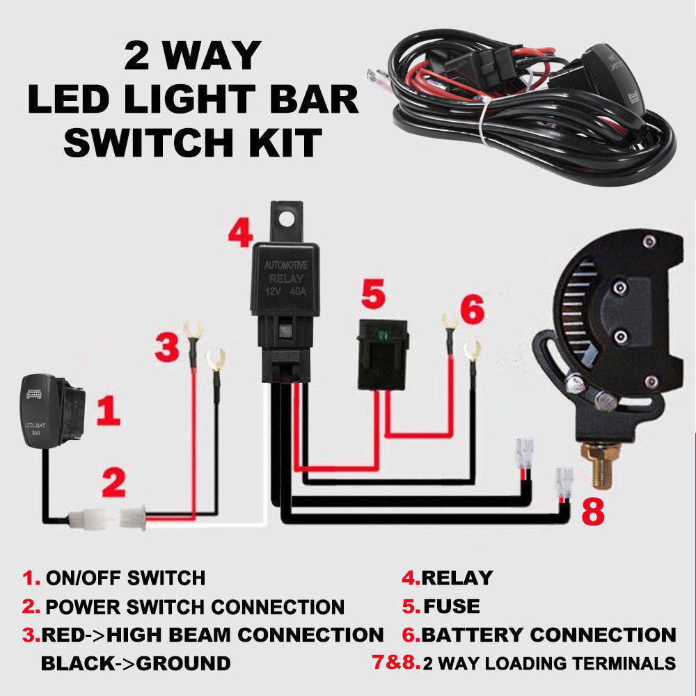2 Way High Beam Wiring Loom Harness Kit LED light Bar 12V 30A 3M With Rocker Switch - Sunyee