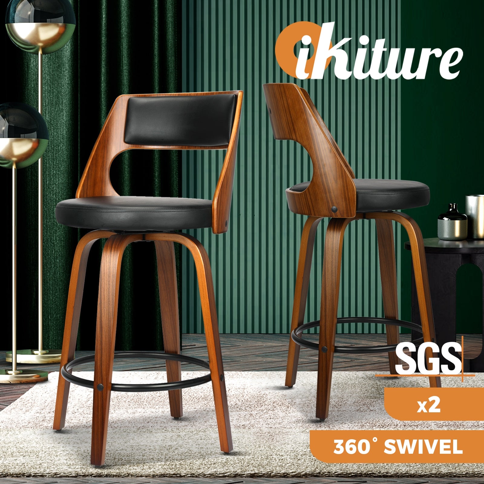 Oikiture Bar Stools Kitchen Stool Bar Chairs Metal Barstool Dining Chair Swivel - Sunyee