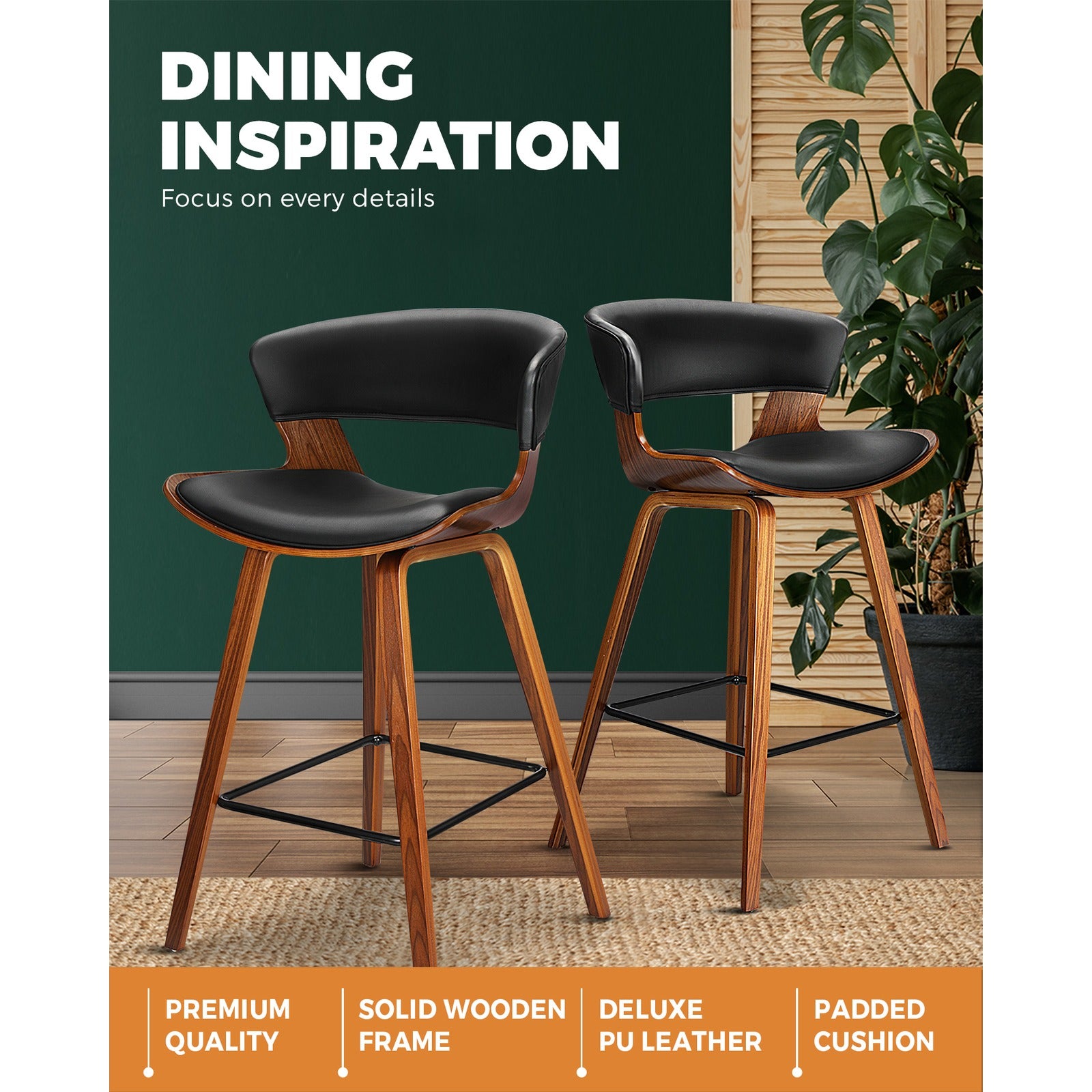 Oikiture Bar Stools Kitchen Stool Chairs Wood Barstool Dining Chair PU Leather - Sunyee