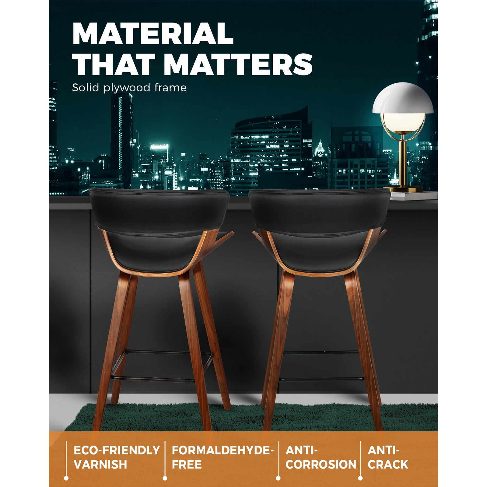 Oikiture Bar Stools Kitchen Stool Chairs Wood Barstool Dining Chair PU Leather - Sunyee