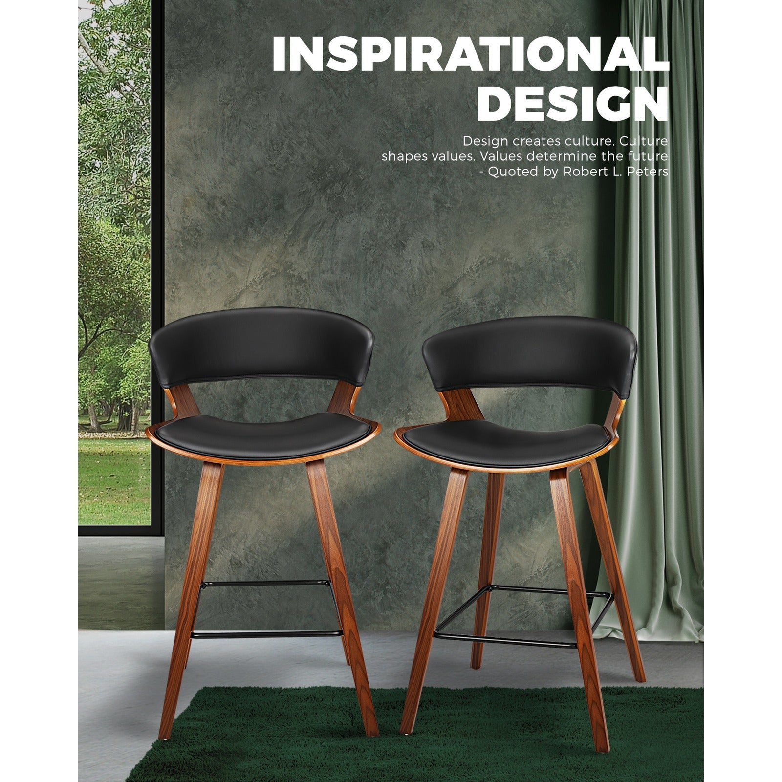 Oikiture Bar Stools Kitchen Stool Chairs Wood Barstool Dining Chair PU Leather x2 - Sunyee