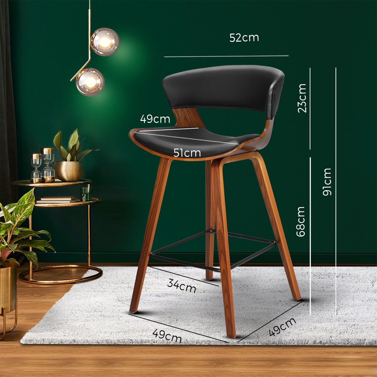 Oikiture Bar Stools Kitchen Stool Chairs Wood Barstool Dining Chair PU Leather x2 - Sunyee
