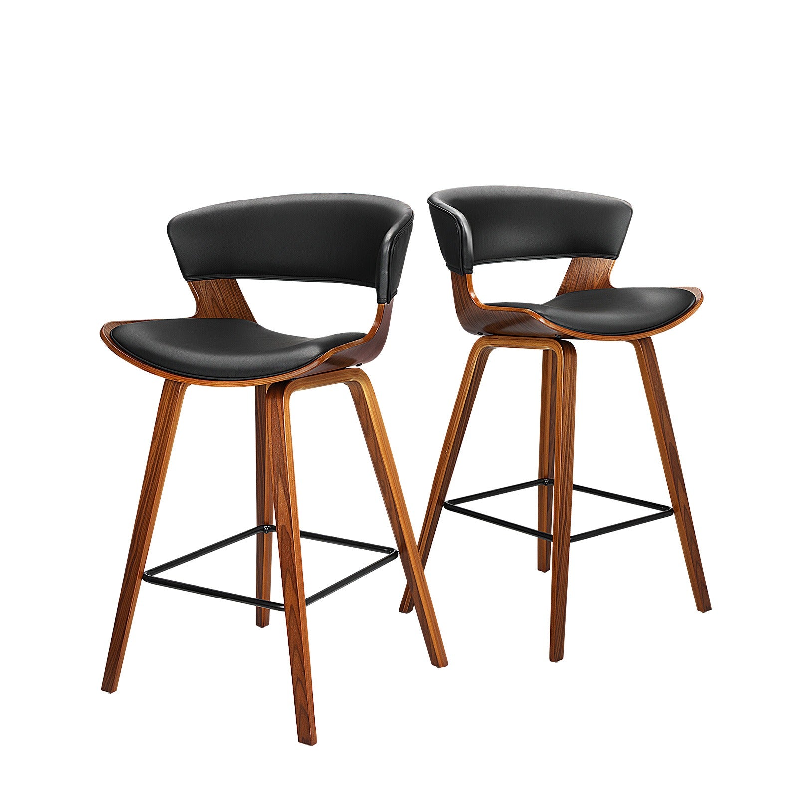 Oikiture Bar Stools Kitchen Stool Chairs Wood Barstool Dining Chair PU Leather x2 - Sunyee