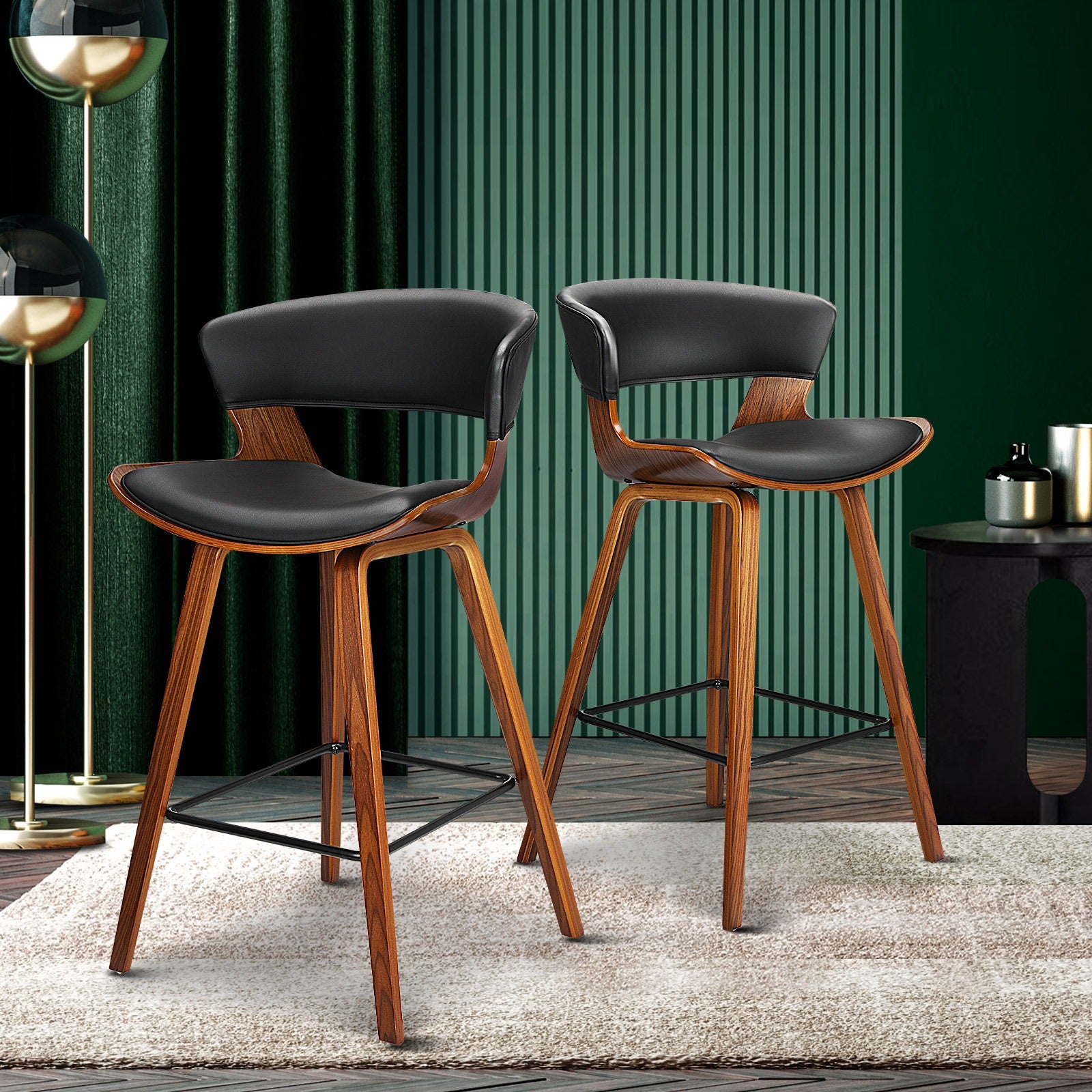 Oikiture Bar Stools Kitchen Stool Chairs Wood Barstool Dining Chair PU Leather x2 - Sunyee