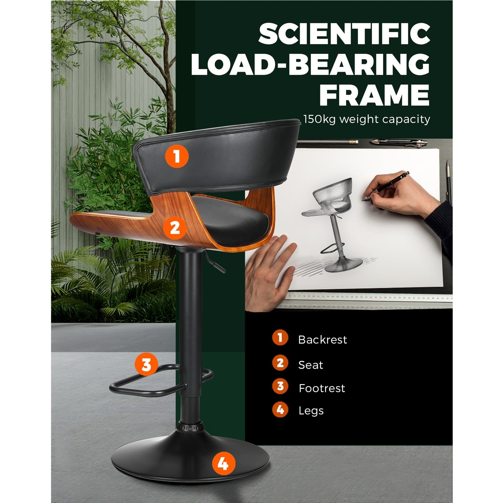 Oikiture Bar Stools Kitchen Stool Bar Chairs Swivel Barstool PU Leather Gas Lift - Sunyee