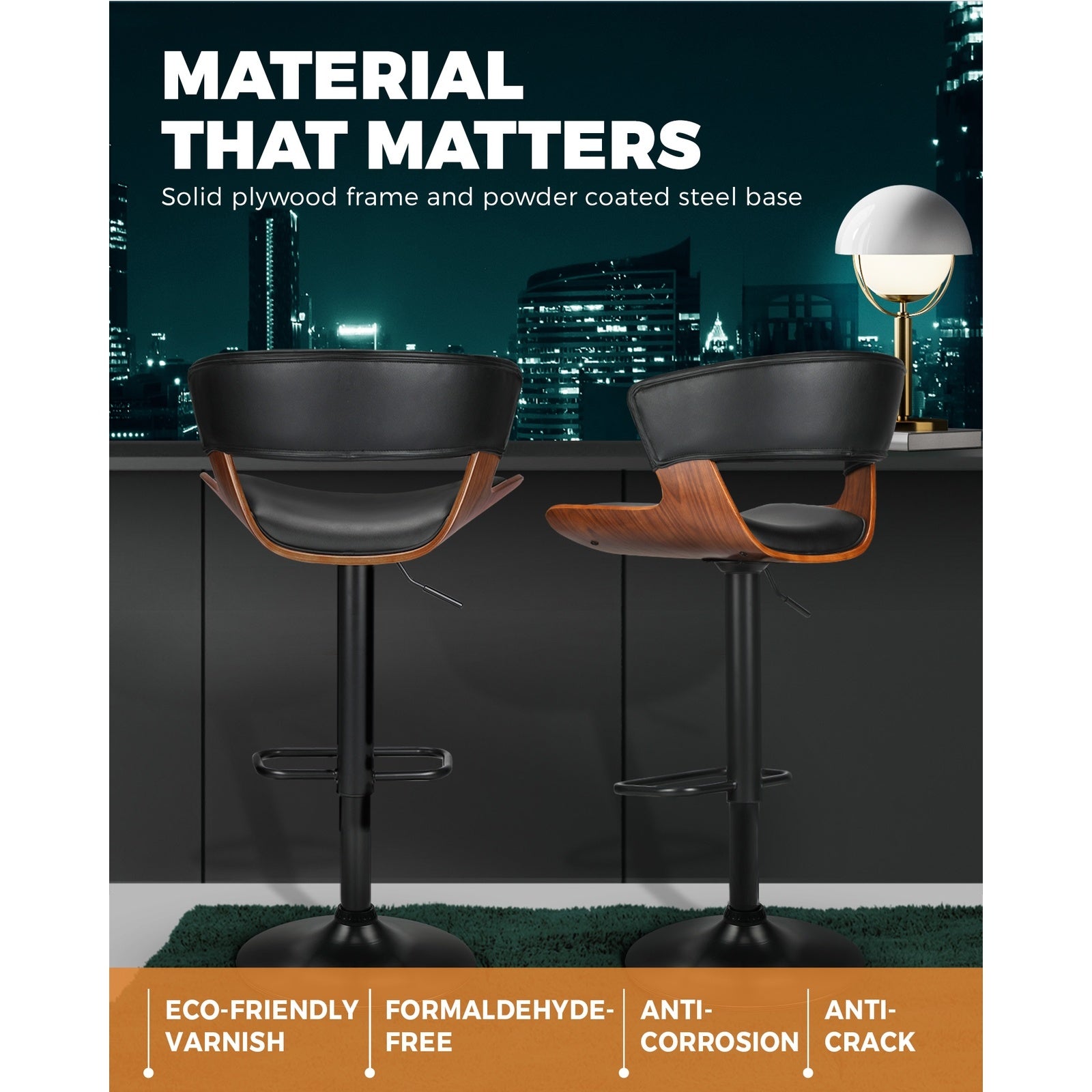 Oikiture Bar Stools Kitchen Stool Bar Chairs Swivel Barstool PU Leather Gas Lift - Sunyee