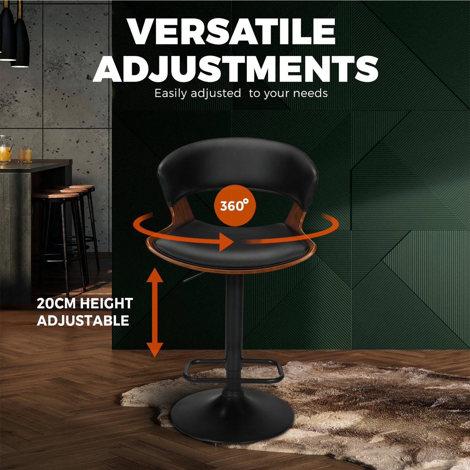 Oikiture Bar Stools Kitchen Stool Bar Chairs Swivel Barstool PU Leather Gas Lift x2 - Sunyee