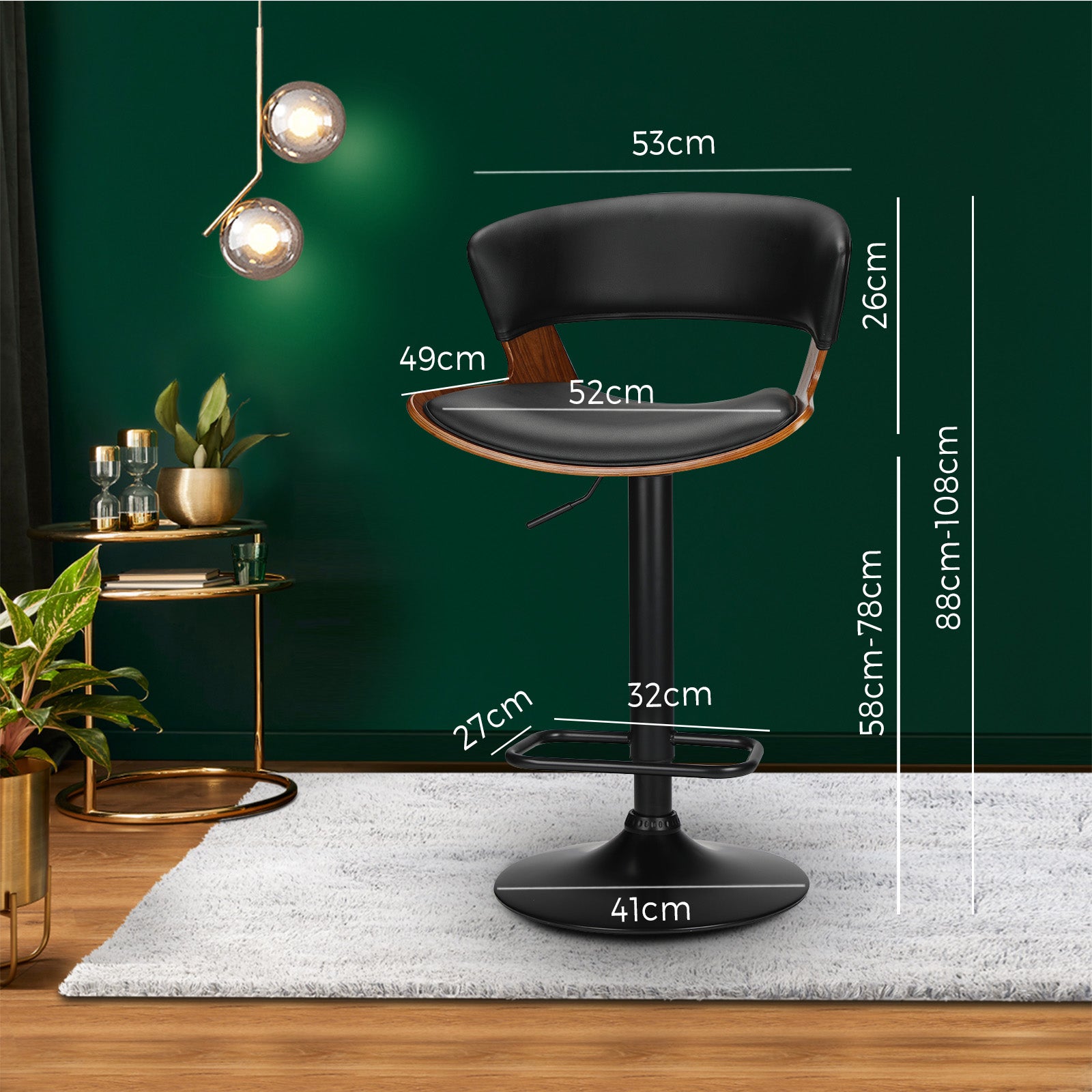 Oikiture Bar Stools Kitchen Stool Bar Chairs Swivel Barstool PU Leather Gas Lift x2 - Sunyee