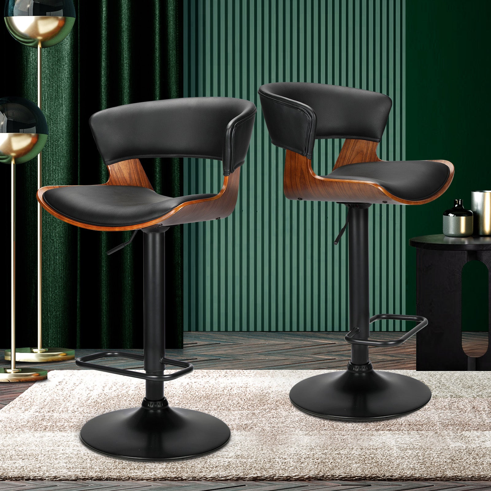 Oikiture Bar Stools Kitchen Stool Bar Chairs Swivel Barstool PU Leather Gas Lift x2 - Sunyee