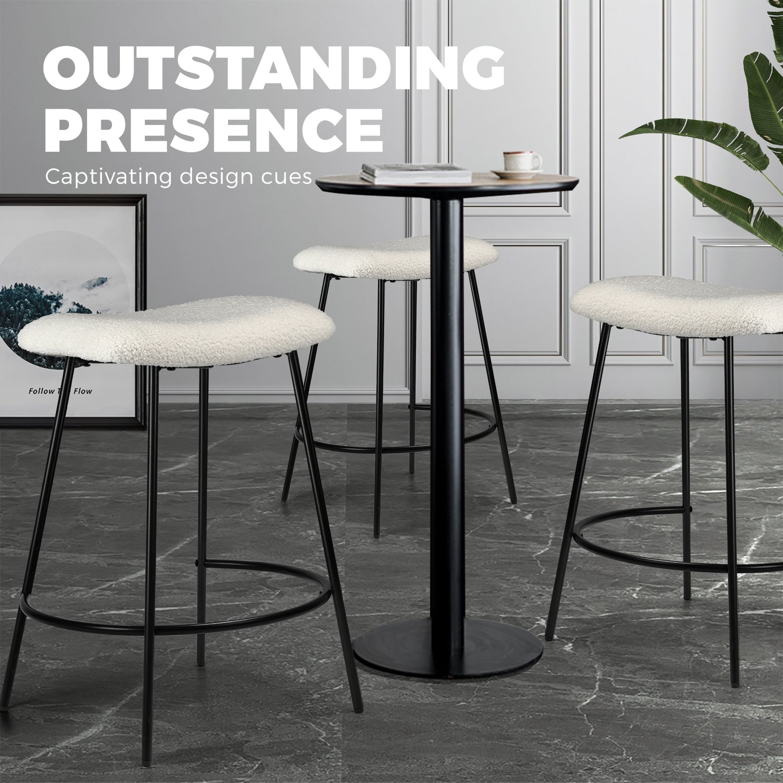 Oikiture Bar Stools Kitchen Metal Stool Chairs Dining Chair Exclusive White x2 - Sunyee