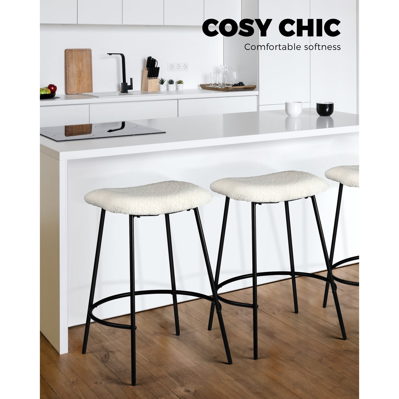 Oikiture Bar Stools Kitchen Metal Stool Chairs Dining Chair Exclusive White x2 - Sunyee