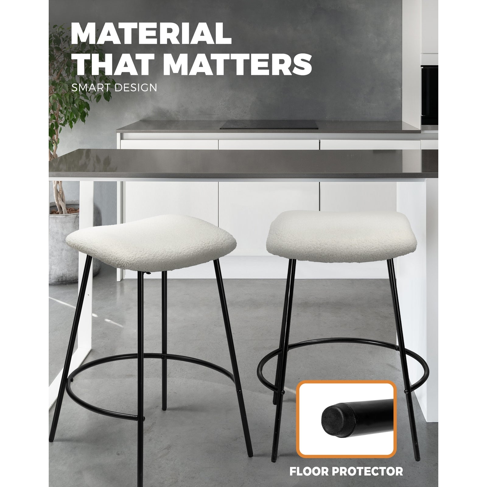 Oikiture Bar Stools Kitchen Metal Stool Chairs Dining Chair Exclusive White x2 - Sunyee