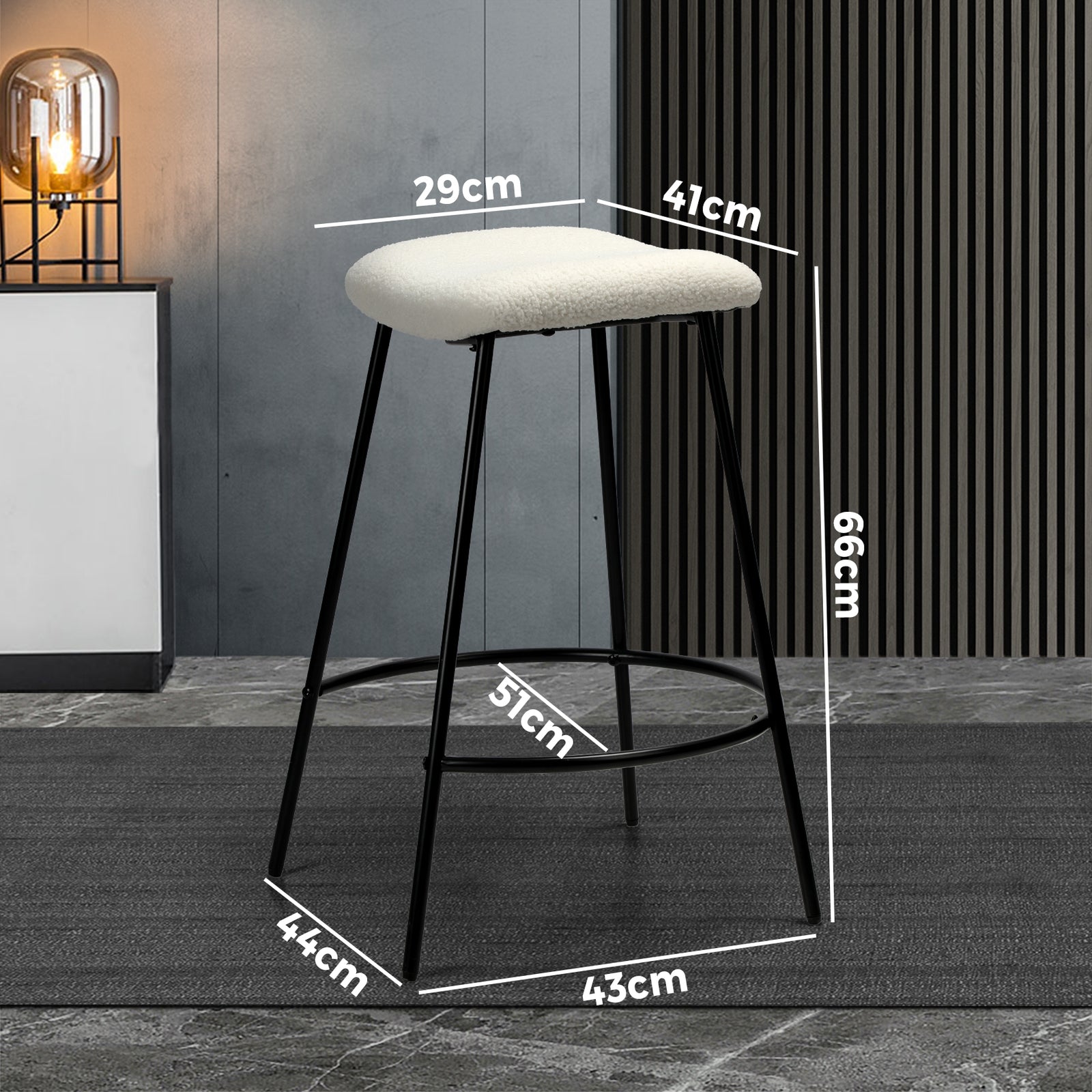 Oikiture Bar Stools Kitchen Metal Stool Chairs Dining Chair Exclusive White x2 - Sunyee