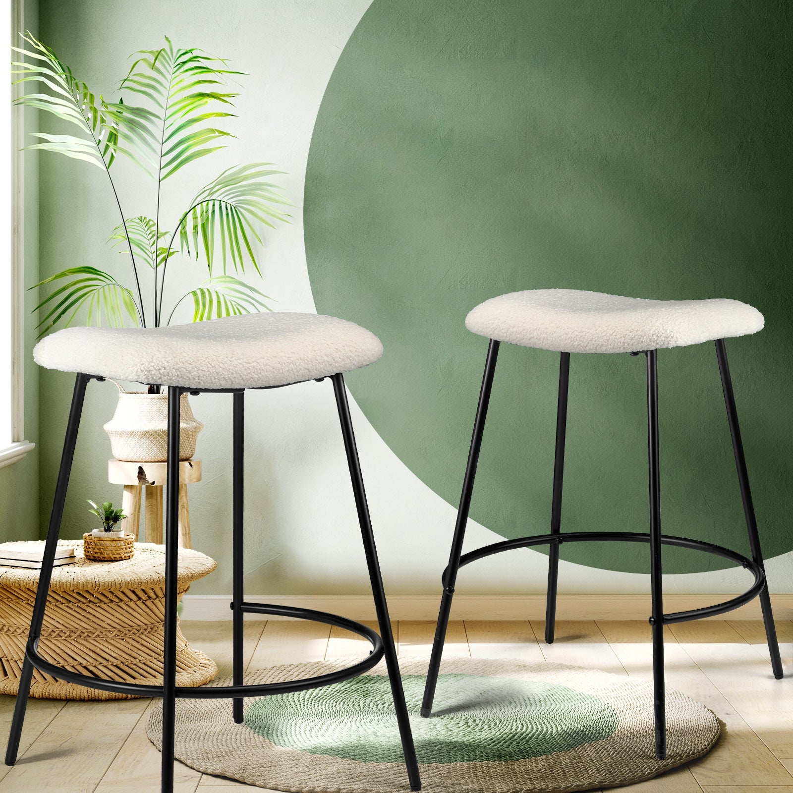 Oikiture Bar Stools Kitchen Metal Stool Chairs Dining Chair Exclusive White x2 - Sunyee