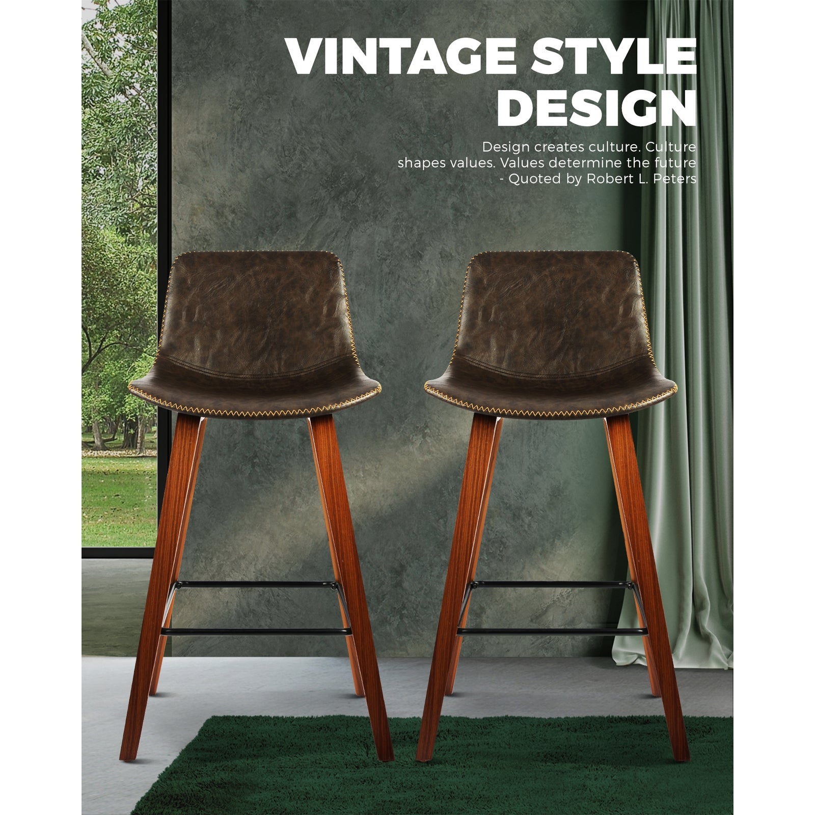 2x Oikiture Wooden Bar Stools Vintage Chair Kitchen Dining Chairs Retro Coffee - Sunyee