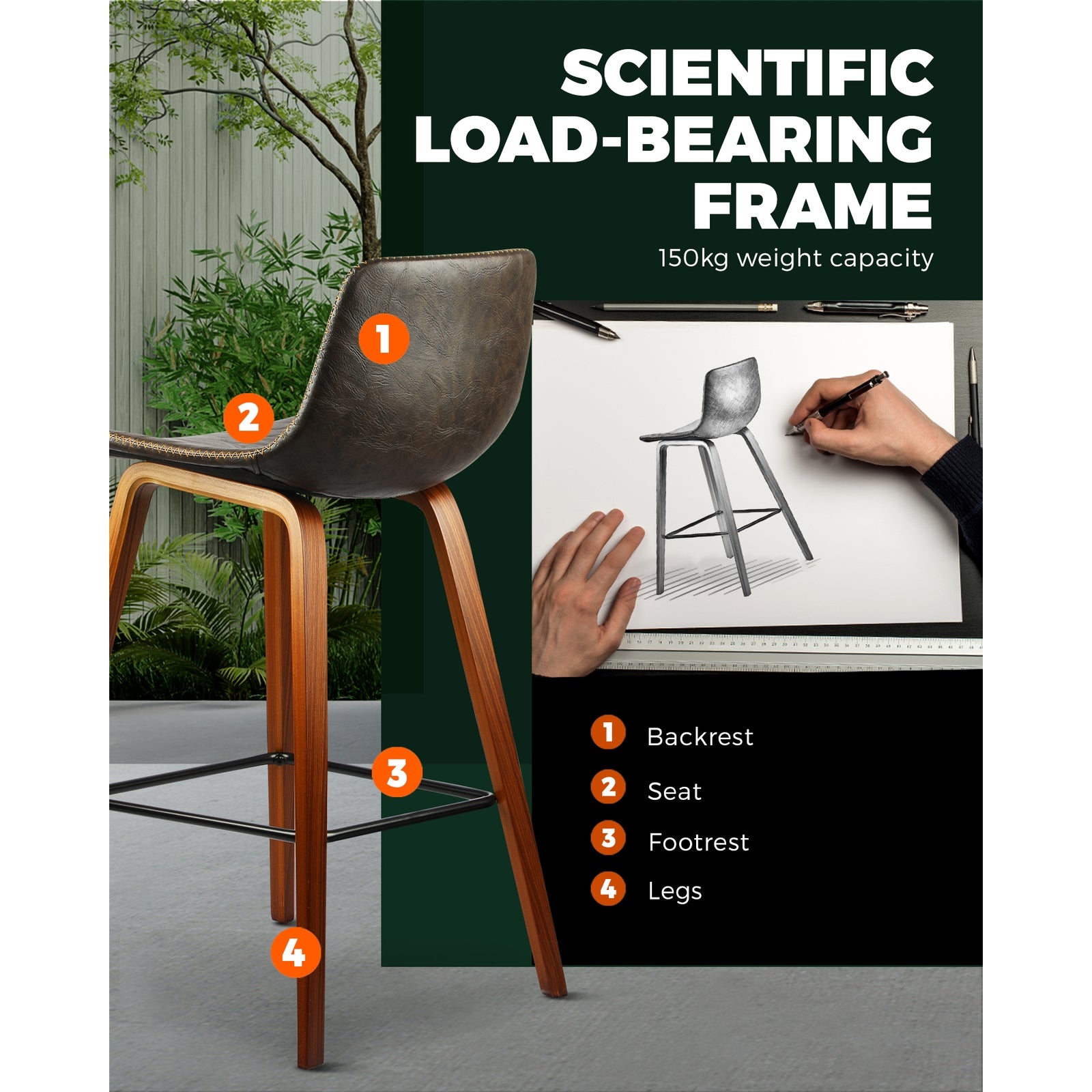 2x Oikiture Wooden Bar Stools Vintage Chair Kitchen Dining Chairs Retro Coffee - Sunyee