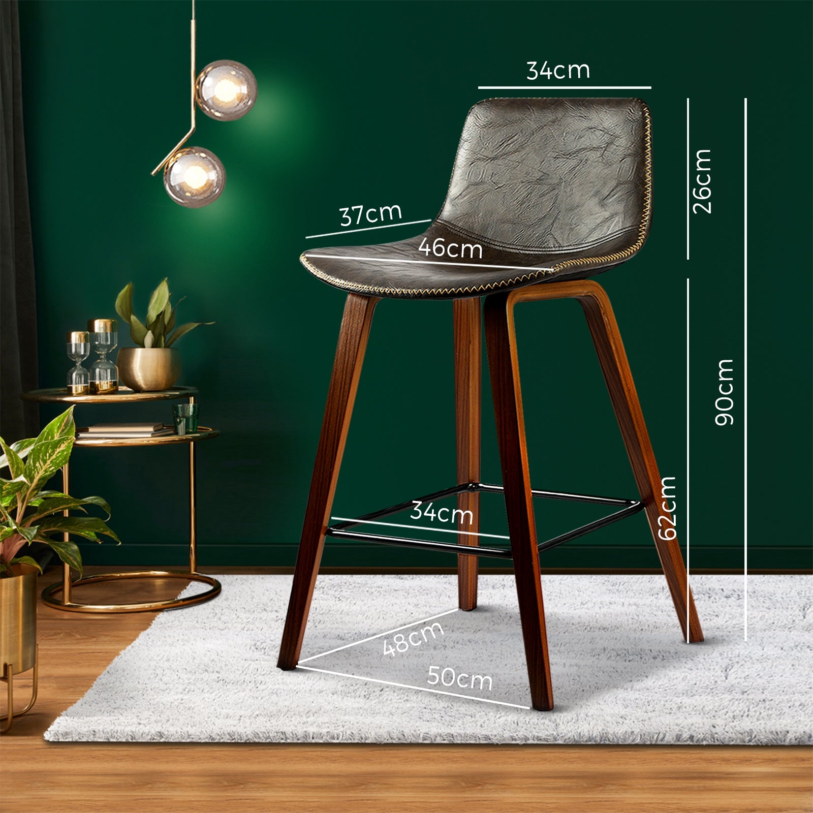 2x Oikiture Wooden Bar Stools Vintage Chair Kitchen Dining Chairs Retro Coffee - Sunyee