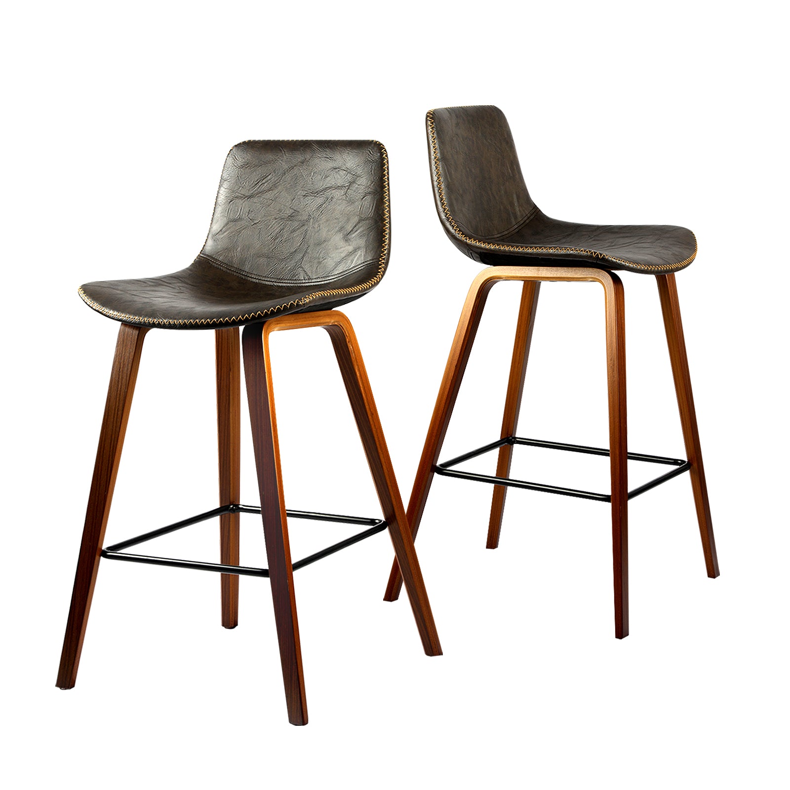 2x Oikiture Wooden Bar Stools Vintage Chair Kitchen Dining Chairs Retro Coffee - Sunyee