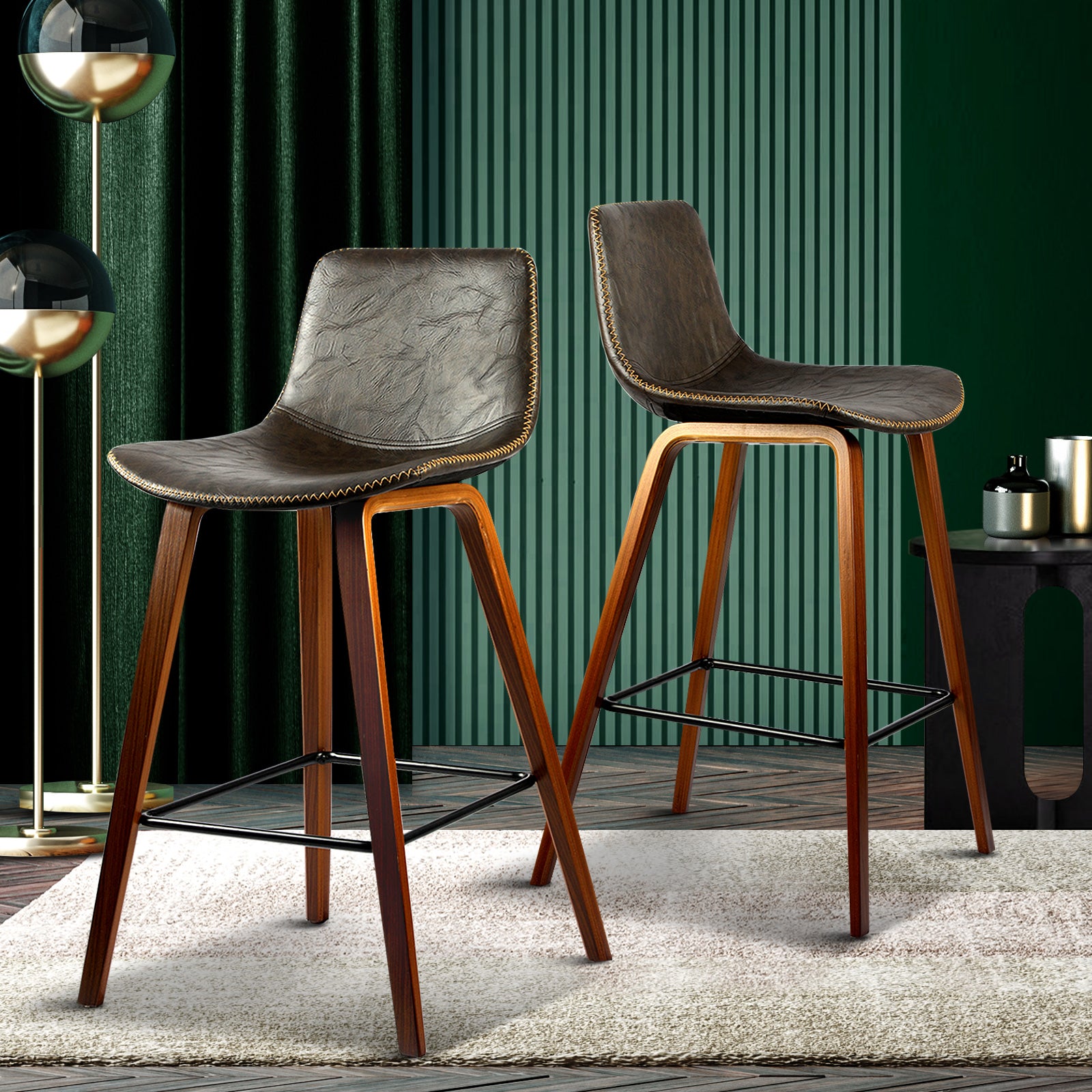 2x Oikiture Wooden Bar Stools Vintage Chair Kitchen Dining Chairs Retro Coffee - Sunyee