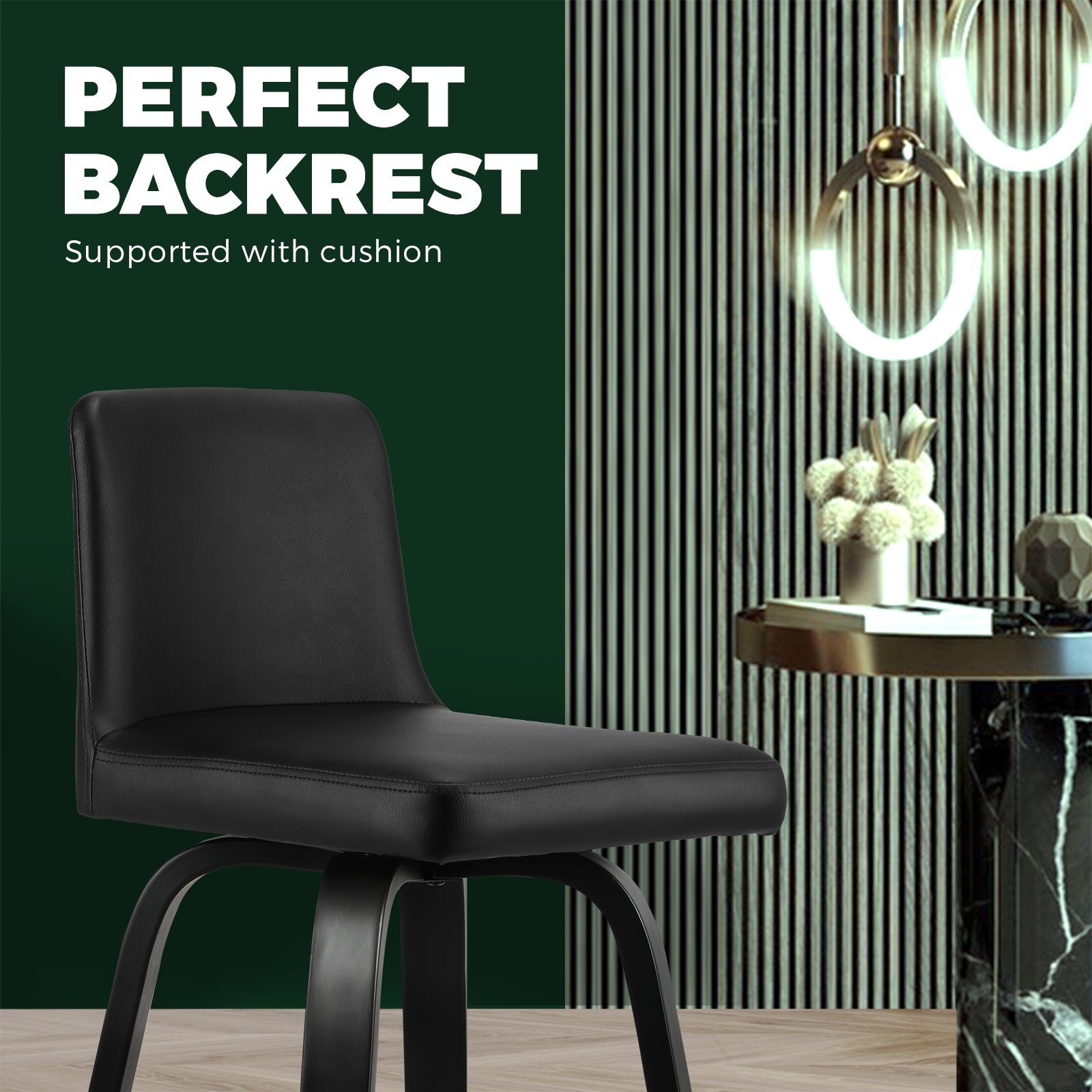 Oikiture 2x Bar Stool Swivel Kitchen Wooden Dining Chair Barstools PU Leather Black - Sunyee