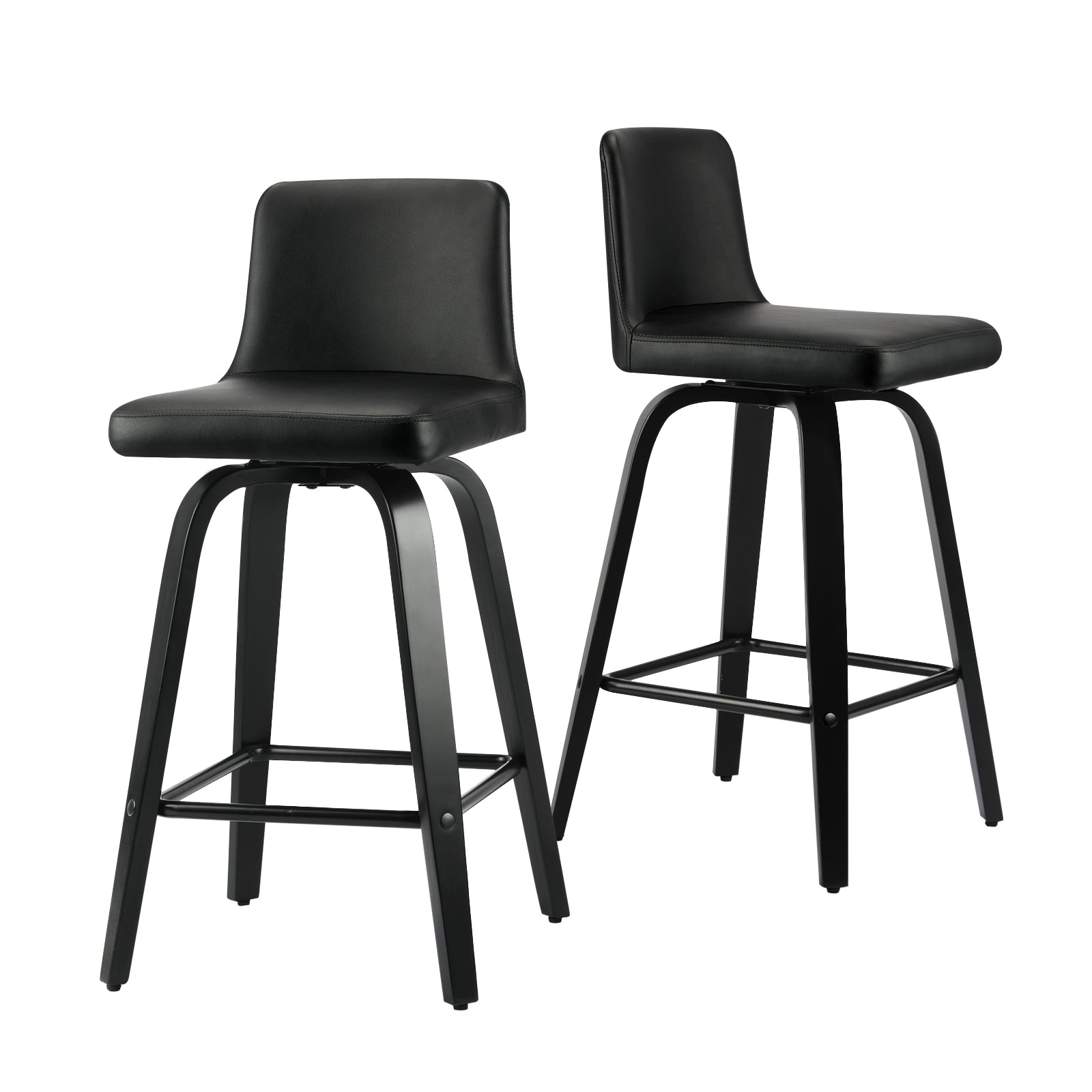 Oikiture 2x Bar Stool Swivel Kitchen Wooden Dining Chair Barstools PU Leather Black - Sunyee