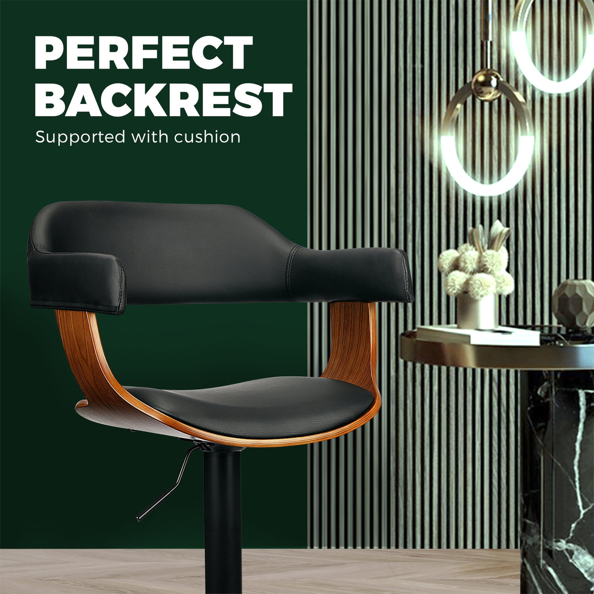Oikiture Wooden Bar Stools Kitchen Swivel Chairs Bar Stool PU Leather Black x1 - Sunyee