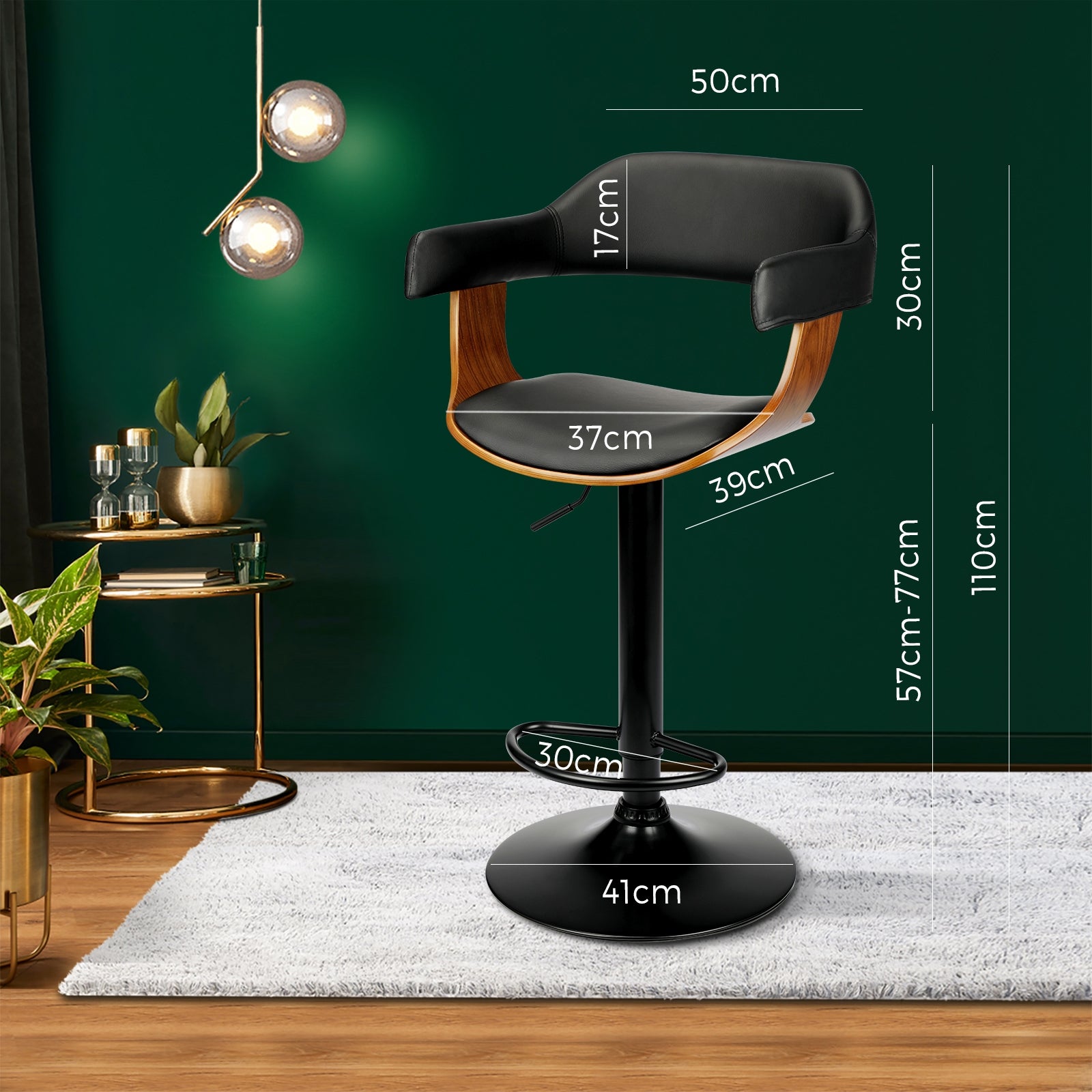 Oikiture Wooden Bar Stools Kitchen Swivel Chairs Bar Stool PU Leather Black x1 - Sunyee