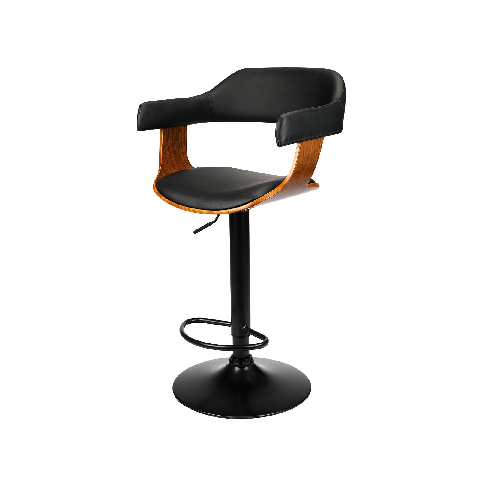 Oikiture Wooden Bar Stools Kitchen Swivel Chairs Bar Stool PU Leather Black x1 - Sunyee