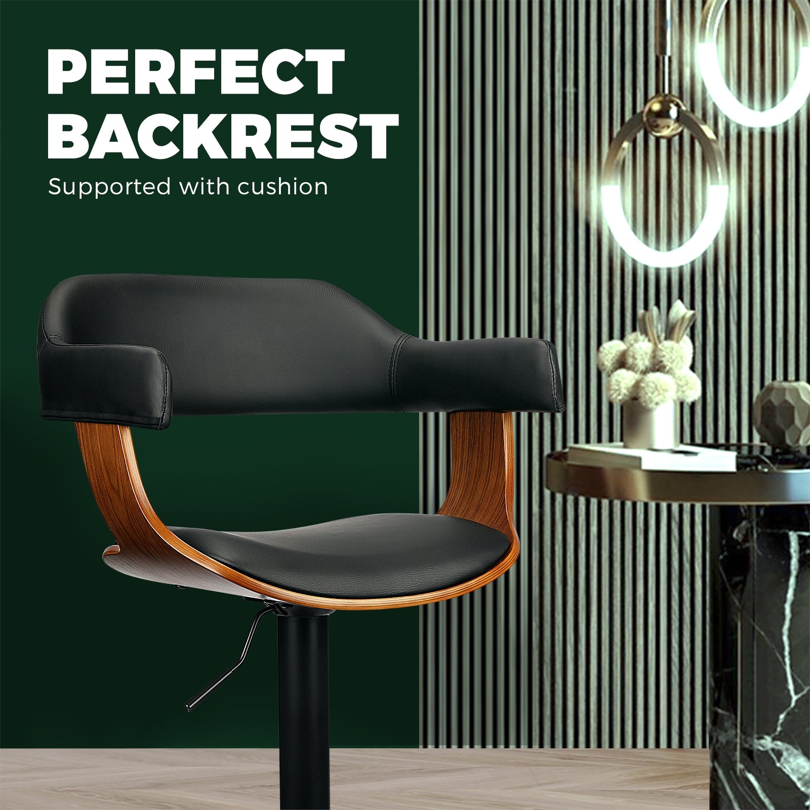 2x Oikiture Wooden Bar Stools Kitchen Swivel Chairs Bar Stool PU Leather Black - Sunyee