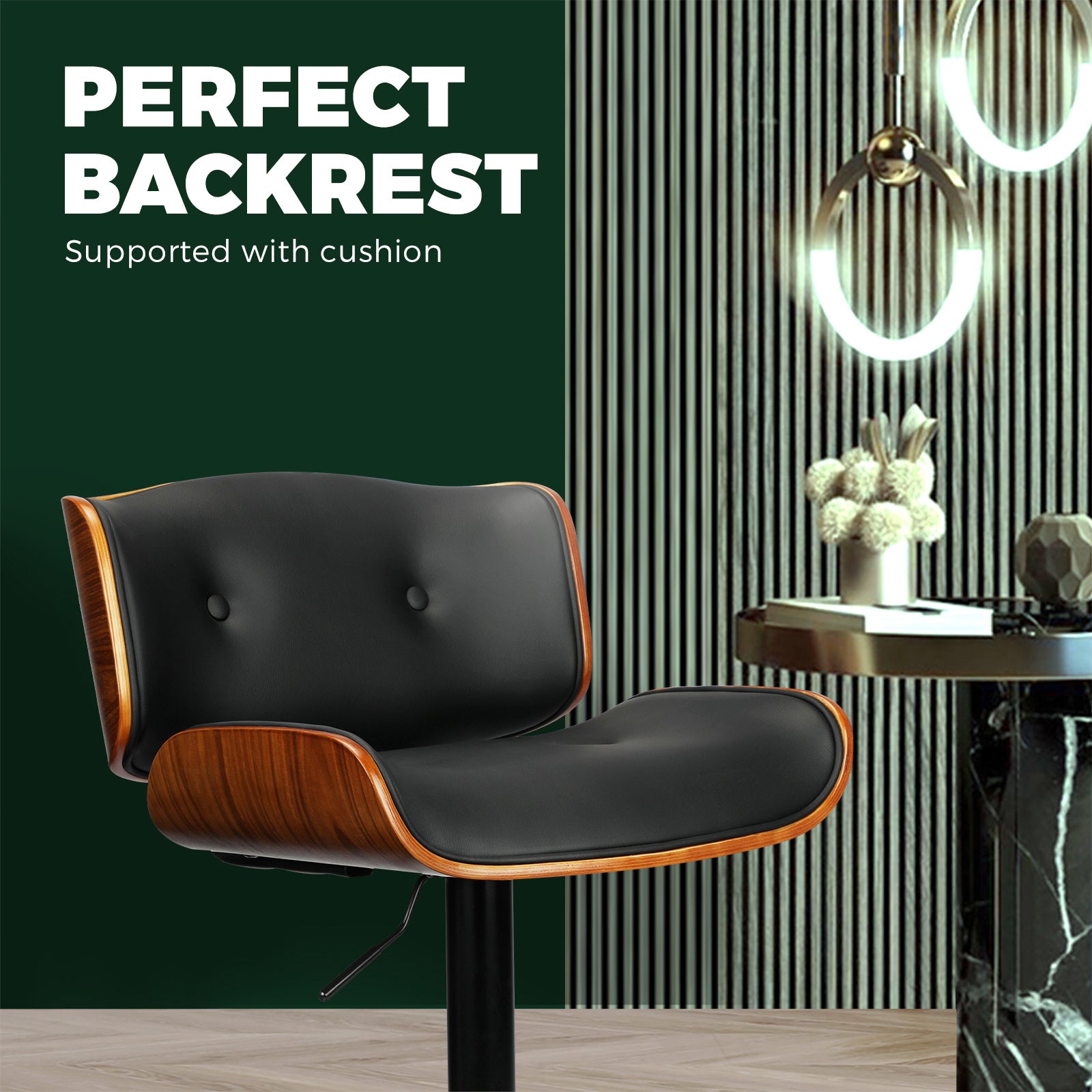 Oikiture Bar Stools Swivel Chair Kitchen Gas Lift Wooden Chairs PU Leather x1 - Sunyee