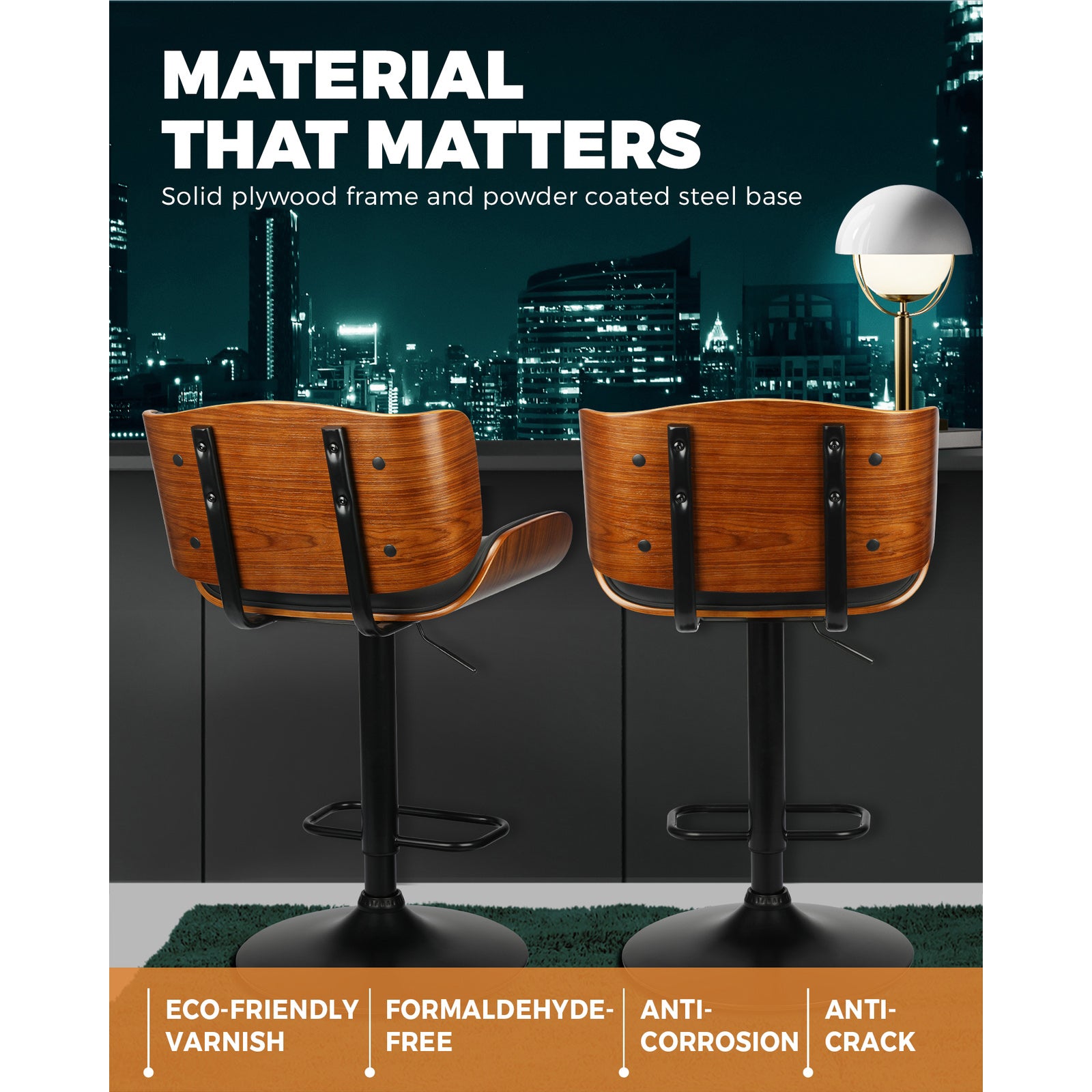 Oikiture Bar Stools Swivel Chair Kitchen Gas Lift Wooden Chairs PU Leather x1 - Sunyee