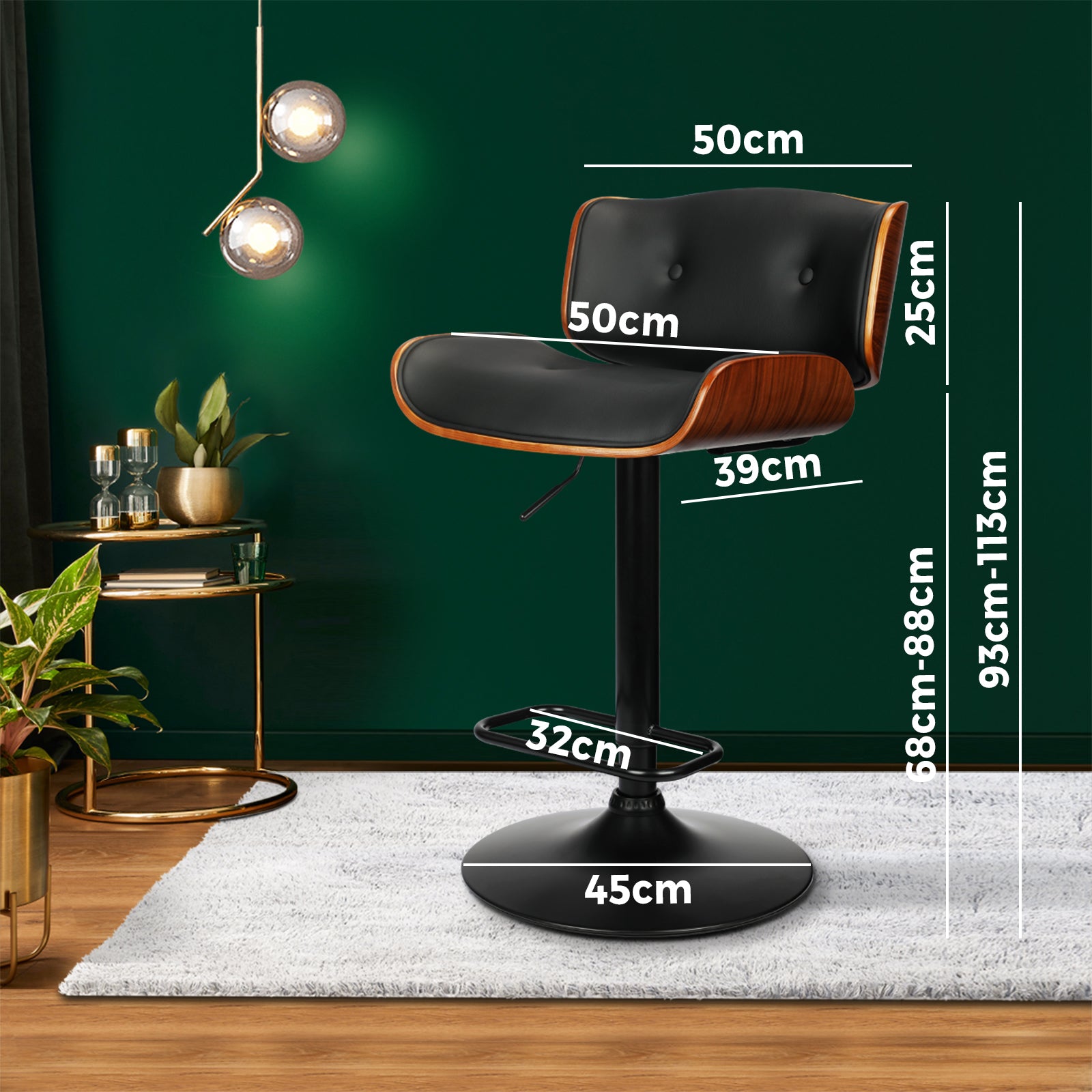 Oikiture Bar Stools Swivel Chair Kitchen Gas Lift Wooden Chairs PU Leather x1 - Sunyee