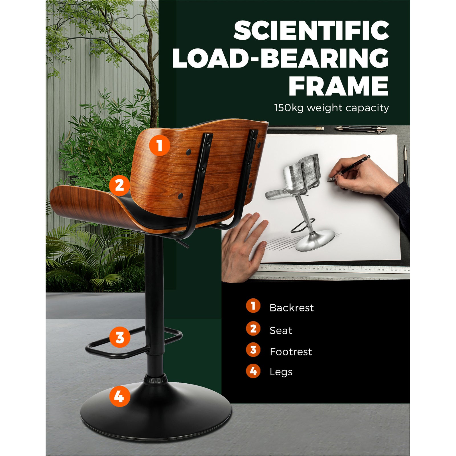 2x Oikiture Bar Stools Swivel Chair Kitchen Gas Lift Wooden Chairs PU Leather - Sunyee