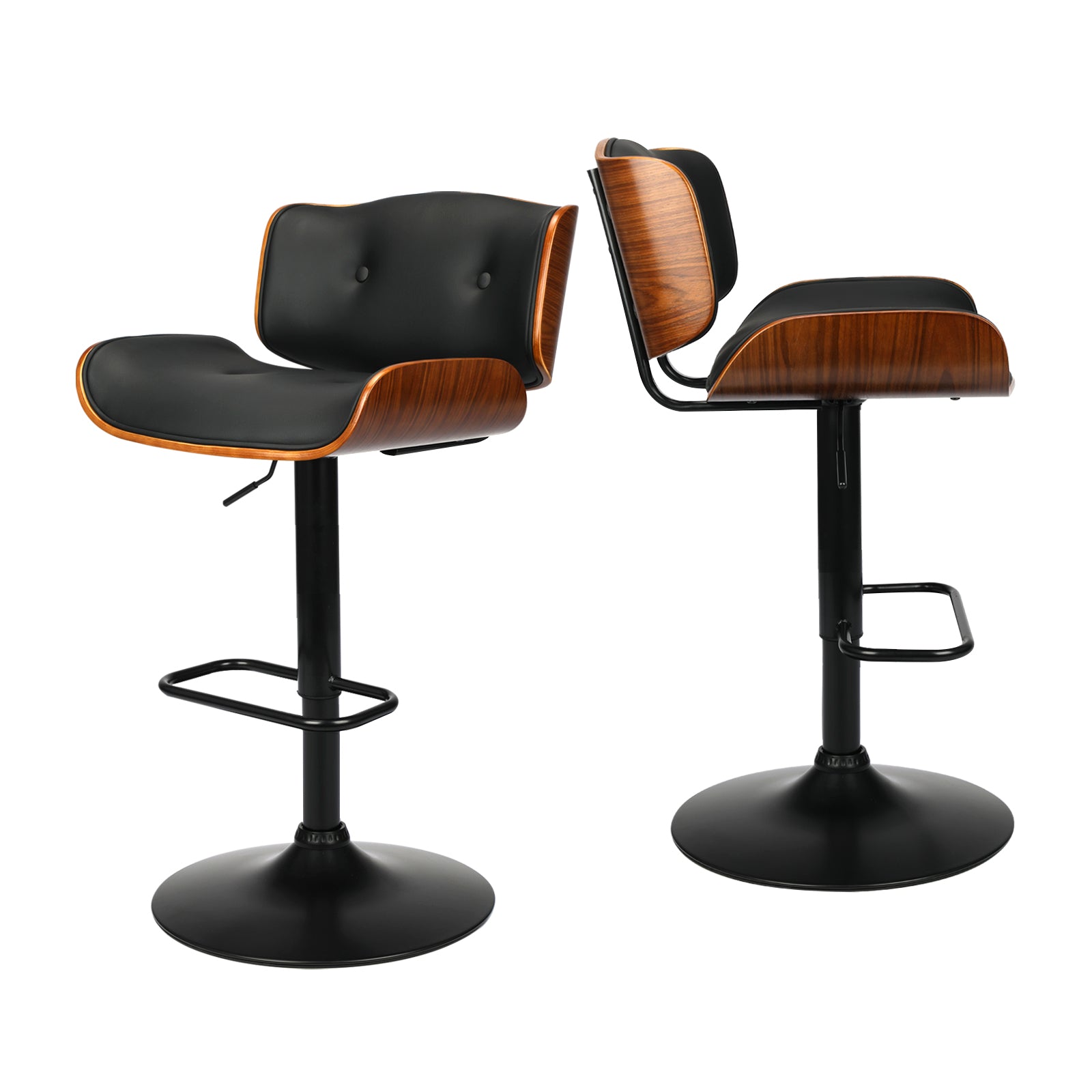 2x Oikiture Bar Stools Swivel Chair Kitchen Gas Lift Wooden Chairs PU Leather - Sunyee