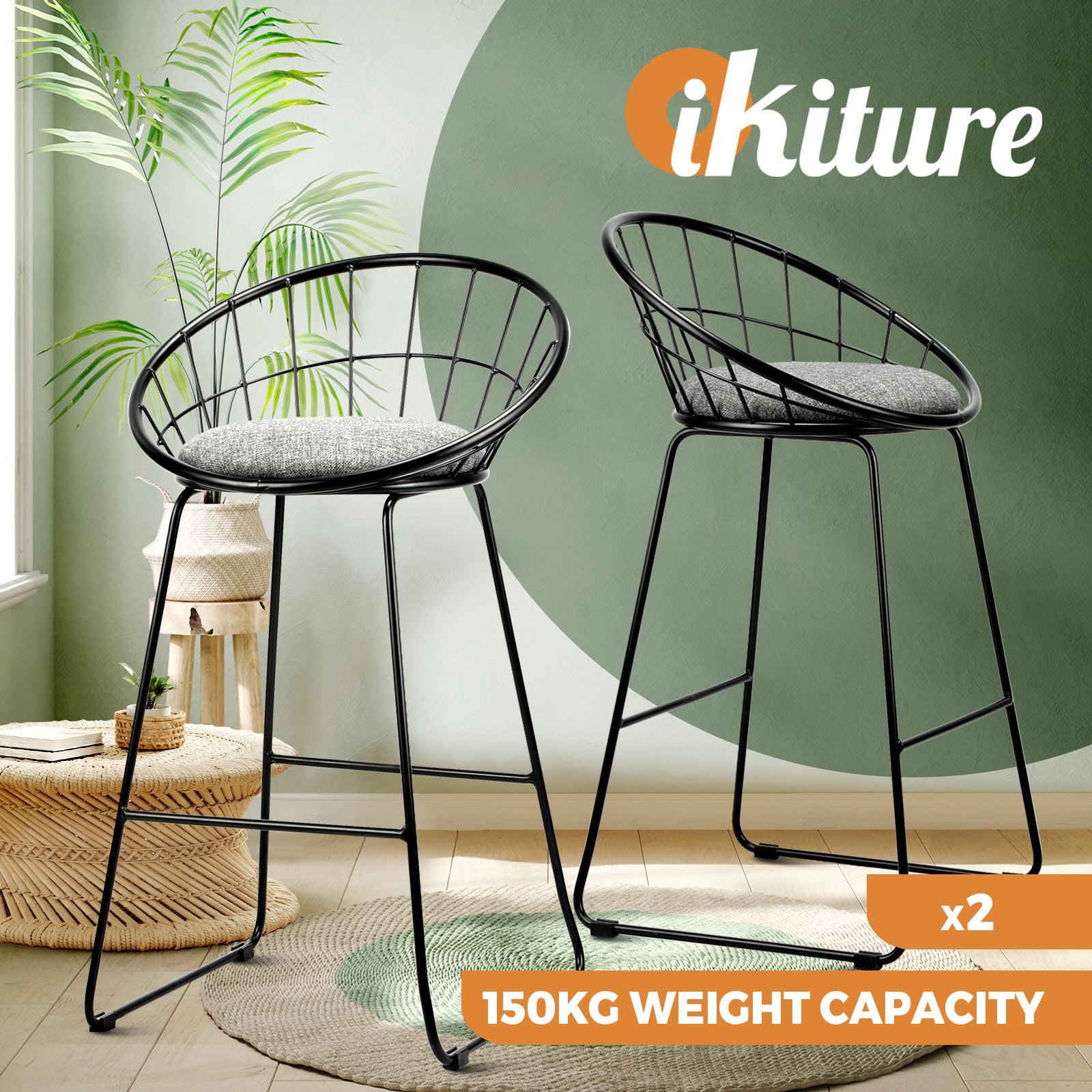 Oikiture Bar Stools Kitchen Stool Bar Chairs Metal Barstool Dining Chair Swivel - Sunyee
