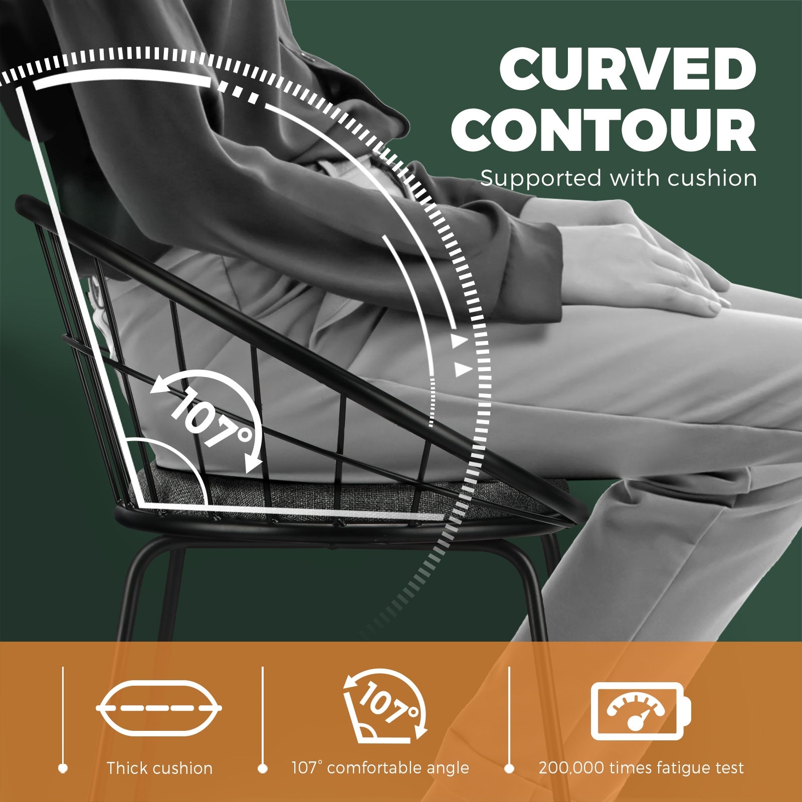 2x Oikiture Bar Stools Metal Bar Stool Kitchen Chairs Grey Fabric Metallic Black - Sunyee