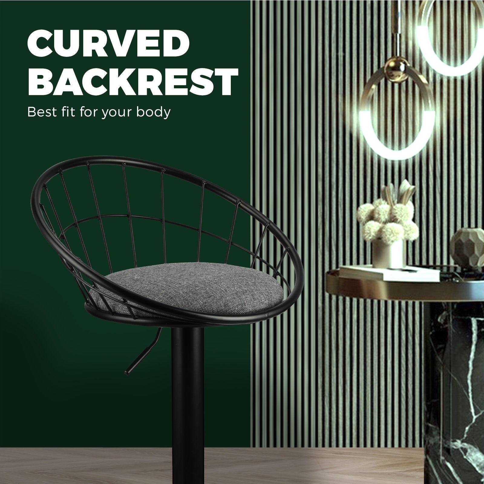 2x Oikiture Bar Stools Gas Lift Metal Bar Stool Kitchen Chairs Grey Fabric Black - Sunyee