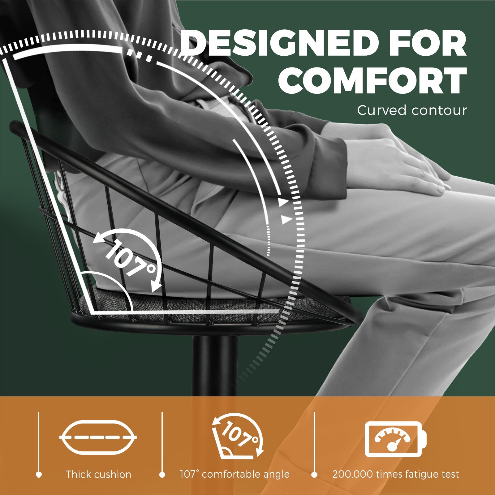 2x Oikiture Bar Stools Gas Lift Metal Bar Stool Kitchen Chairs Grey Fabric Black - Sunyee